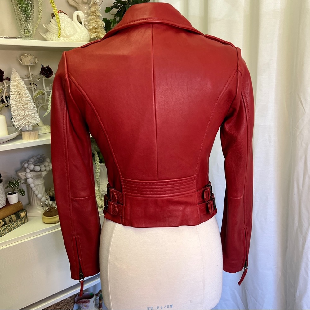 Lucky Brand 100% Lamb Leather Red Moto Jacket - Picture 5 of 16